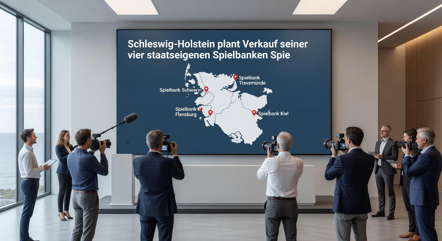 Innenansicht einer Spielbank mit Spielautomaten und Spielern, beleuchtet in warmem Licht, illustriert den Alltag in Schleswig-Holsteins Casinos vor der Privatisierung